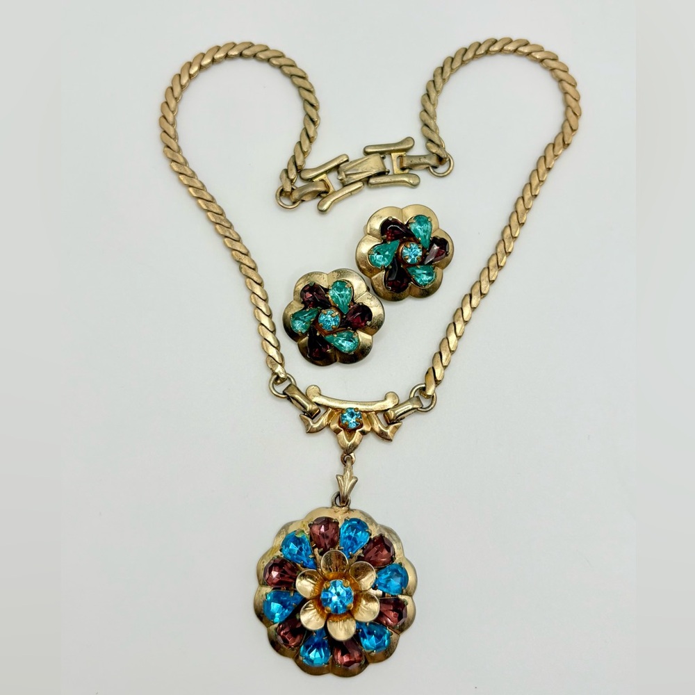 Vintage Barclay Rhinestone Necklace and Earring Set